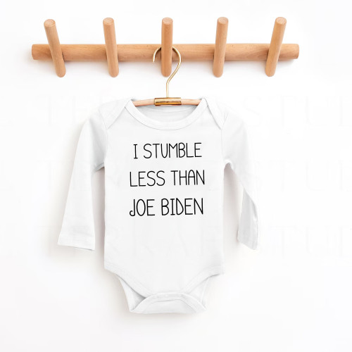 I Stumble Less Than Joe Biden Onesie - Political Humor - Long Sleeve - Organic Cotton - Infant Bodysuit