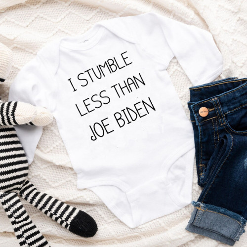 I Stumble Less Than Joe Biden Onesie - Political Humor - Long Sleeve - Organic Cotton - Infant Bodysuit