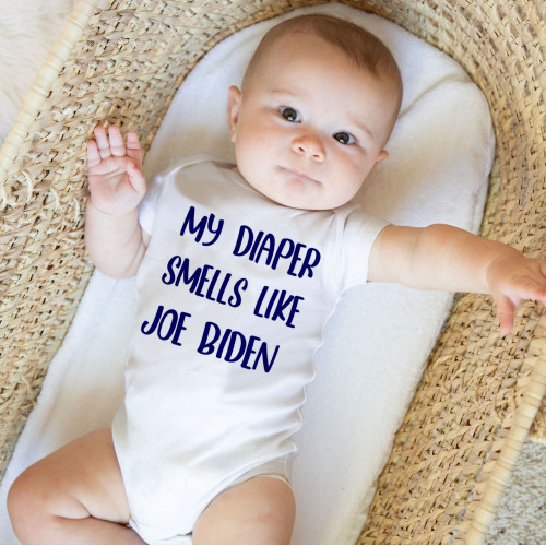 My Diaper Smells Like Joe Biden - Political Humor - Short Sleeve - Organic Cotton - Infant Bodysuit
