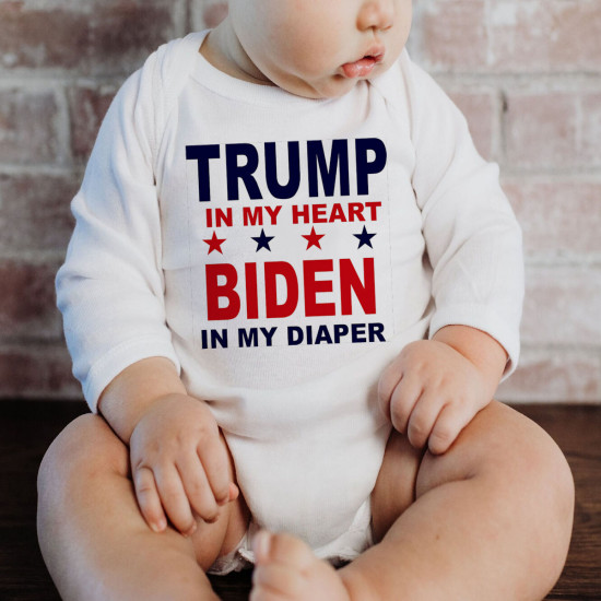 Trump In My Heart Onesie - Political Humor - Long Sleeve - Organic Cotton - Infant Bodysuit