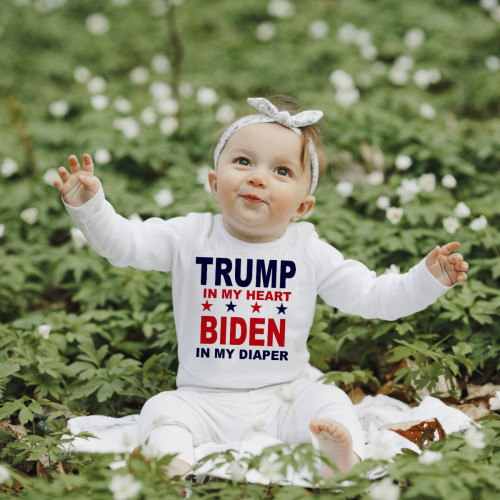 Trump In My Heart Onesie - Political Humor - Long Sleeve - Organic Cotton - Infant Bodysuit