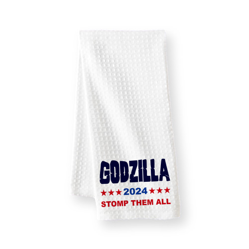 Funny Political Satire Waffle Weave Towel - Godzilla 2024 Stomp Them All - Polyester - 16x24 Inches