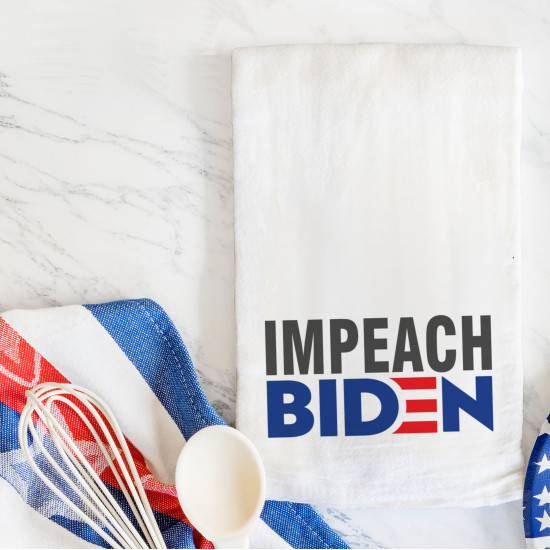 Funny Political Satire Flour Sack Towel - Impeach Biden - Heavy Duty Cotton - 27x27 Inches